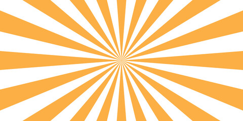 Vector orange sun rays and sunburst backdrop background. Sunbeam sunrise burst illustration with spiral sunray and striped pattern