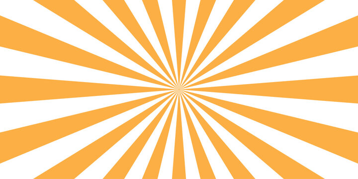 Vector orange sun rays and sunburst backdrop background. Sunbeam sunrise burst illustration with spiral sunray and striped pattern