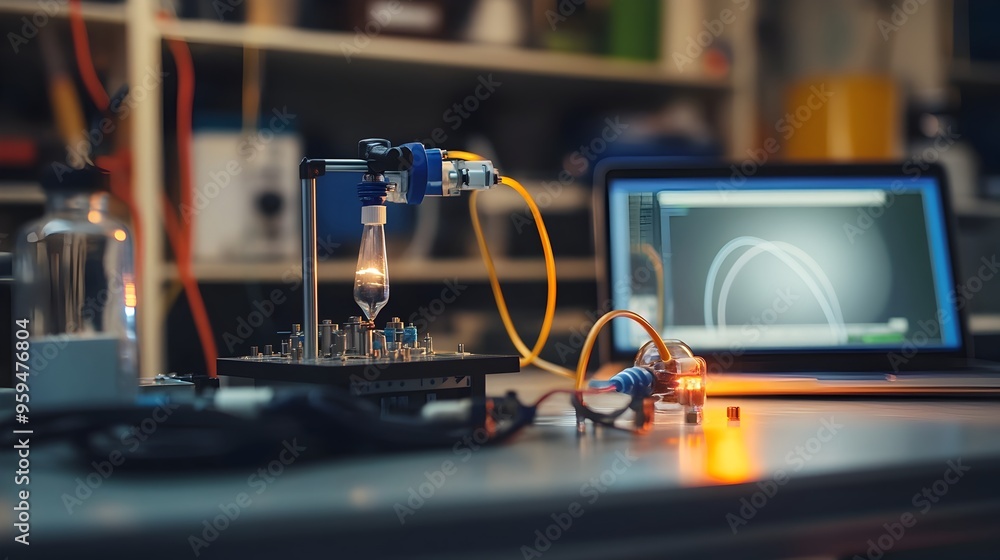 Poster physics experiment on magnetism projected on laptop display