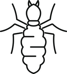Simple line drawing of a fat termite insect with six legs crawling