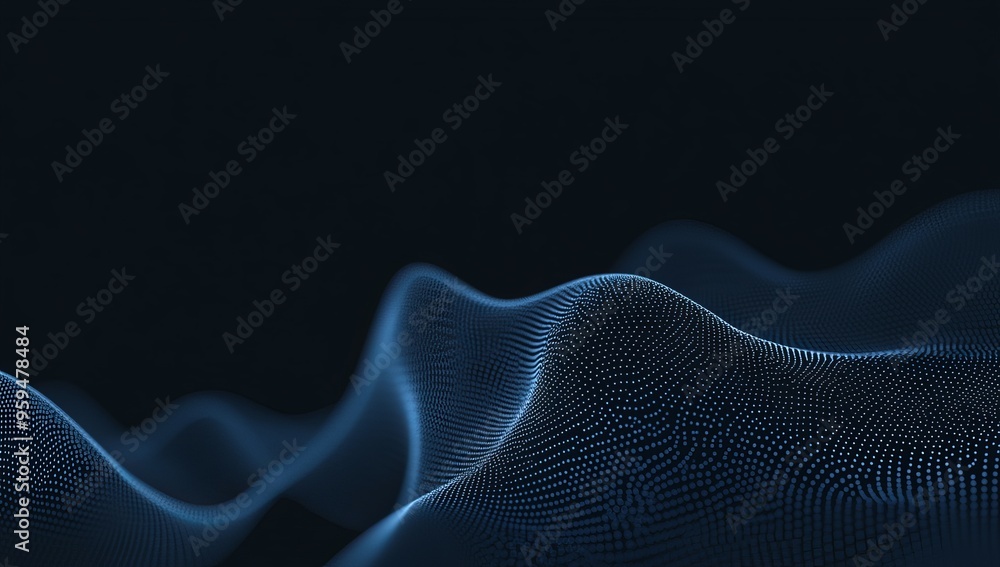 Poster abstract blue wave pattern on dark background.