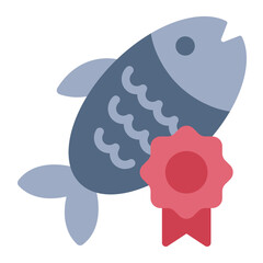 Icon of a certified seal for high-quality fish food in aquaculture.