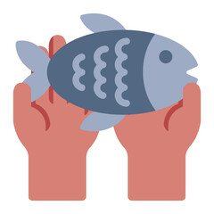 Icon of a hand holding fish for harvest, symbolizing fish farming and aquaculture.