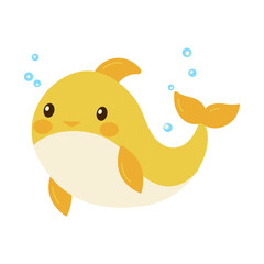 Cute Dolphin Cartoon Character Swimming in the Sea with Happy Expression