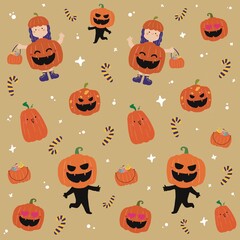 Halloween pattern illustration - cute spooky character vector