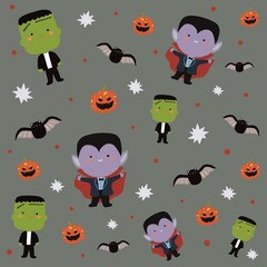 Halloween pattern illustration - cute spooky character vector