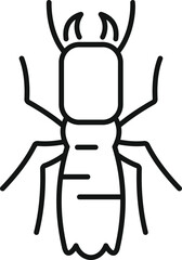 Simple icon of an ant crawling, an insect that lives in colonies and can lift many times its weight