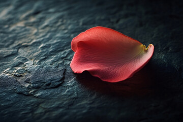 Single Red Rose Petal on Dark Background - Close-Up Photography