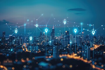 Cityscape with Digital Network Connections