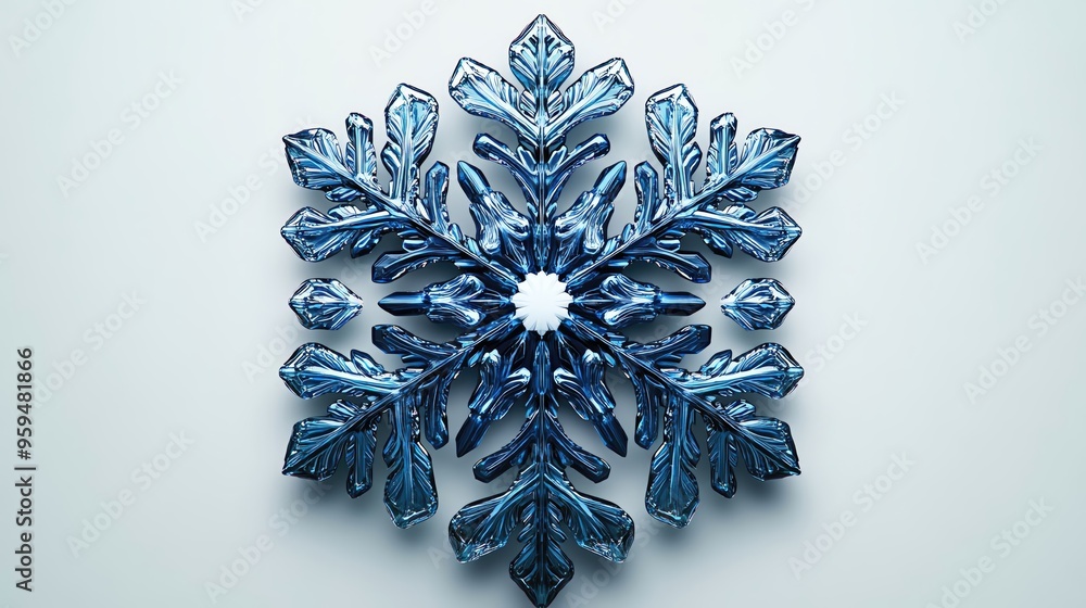 Poster intricate blue snowflake design showcasing unique patterns and detailed textures, perfect for winter