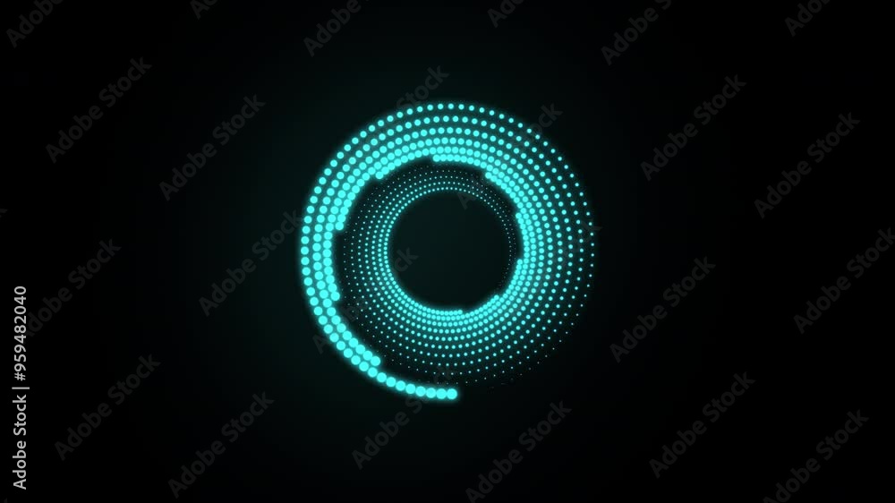 Poster glowing blue light ring. futuristic loading circles and dots animation. blue loading animation of pr