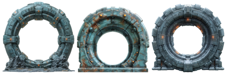 Science Fiction Time Machine Gate Isolated On Transparent Background, generative ai