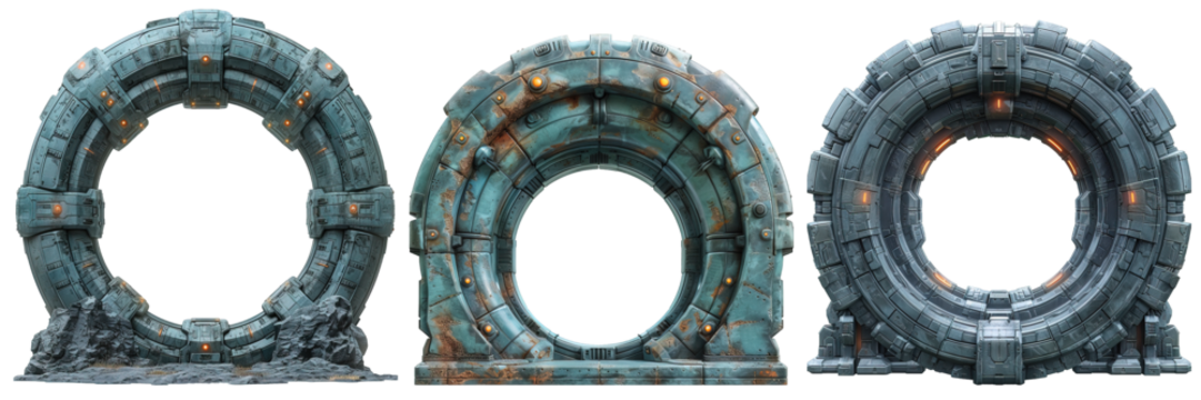 Science Fiction Time Machine Gate Isolated On Transparent Background, generative ai