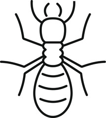 Simple line drawing of a termite insect with its six legs spread and its two antennae waving