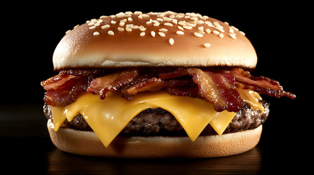 classic double bacon burger with two thick beef patties, crispy bacon, and melted cheddar cheese, served on a warm sesame bun