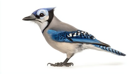 A vibrant blue jay bird perched gracefully, showcasing its striking blue and white feathers in a natural pose.