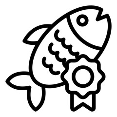 Icon of a certified seal for high-quality fish food in aquaculture.