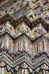 Colorful intricate decor on Wat Phra Kaew, Thai temple in Bangkok, Thailand.