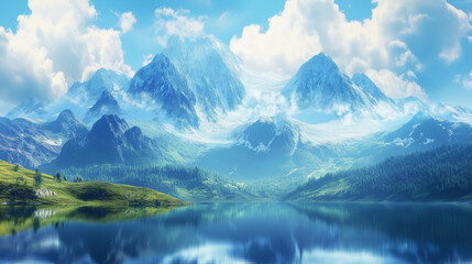 Fototapeta premium landscape with lake and mountains