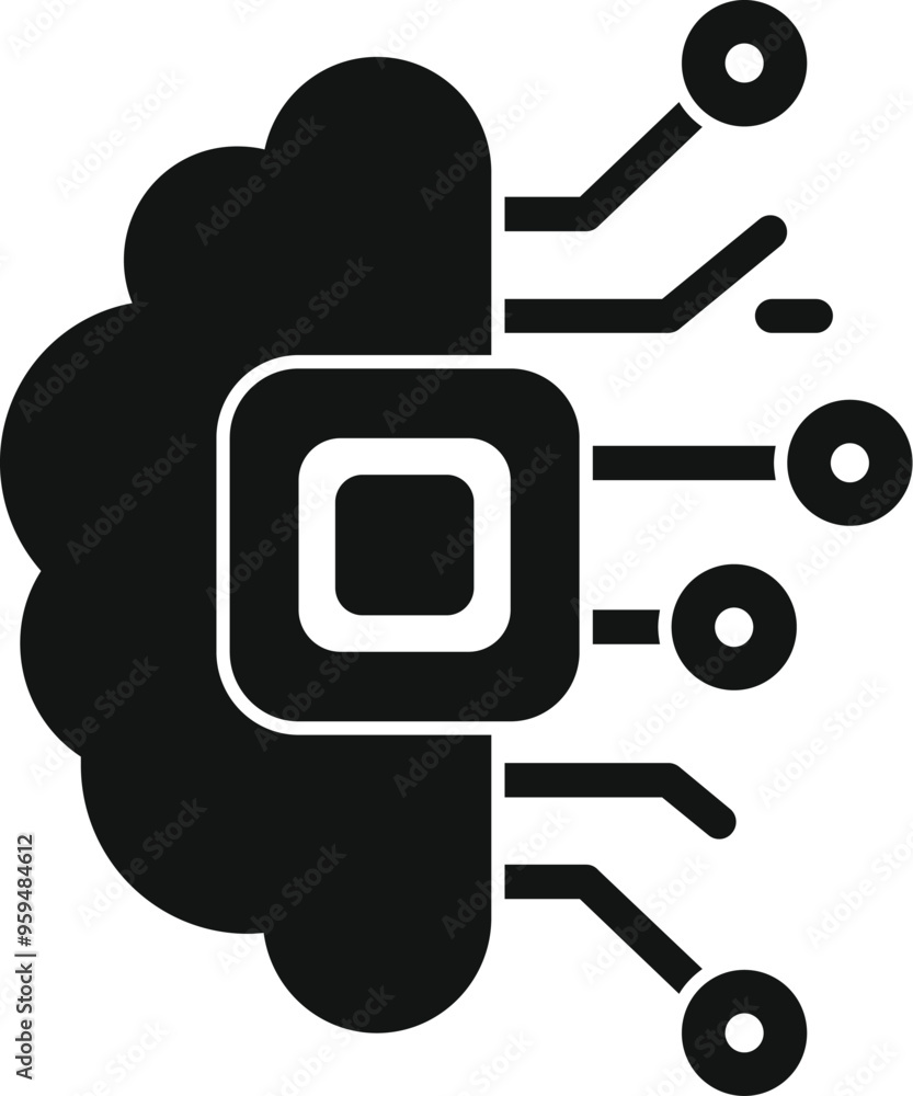 Poster black glyph icon representing the concept of cloud computing processing data for artificial intellig