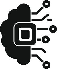 Black glyph icon representing the concept of cloud computing processing data for artificial intelligence