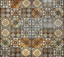 Series of random vintage heritage colonial tiles in white and blue pattern, heritage or old...