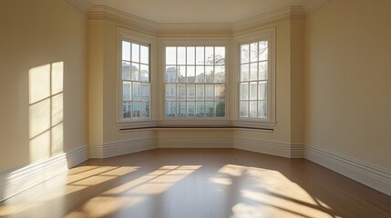 Obraz premium Sunlight Streaming Through a Bay Window into an Empty Room