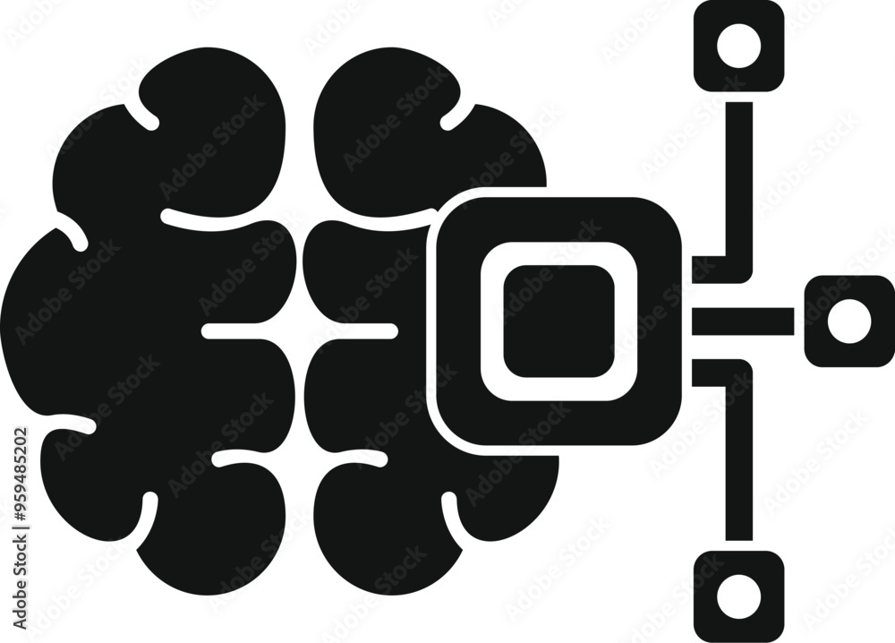 Aufkleber human brain connected to a processor, symbolizing artificial intelligence and its potential to simul