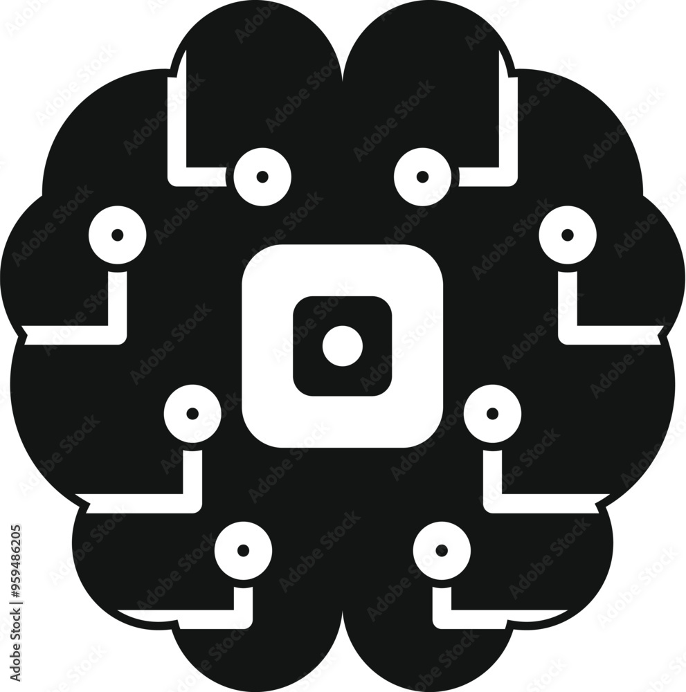 Poster artificial intelligence brain showing machine learning process with cpu inside