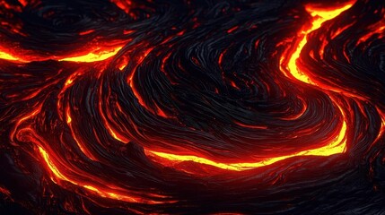 Lava ripples on a magma surface, glowing red and black, dynamic abstract background