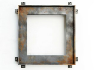 Metal Square Frame Design on Blank White Background with Copy Space
