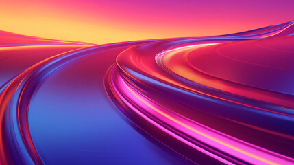 Smooth Gradient Neon Curves on Sunset Horizon Background