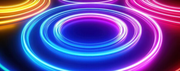 Fototapeta premium Pulsating rings of neon lights, expanding outward with vibrant intensity, Abstract background, High-energy, vibrant