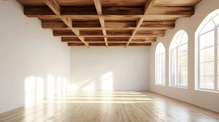 Fototapeta premium Empty Room with White Walls and Wooden Beams