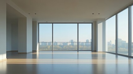 Empty Room with Large Window Offering City View