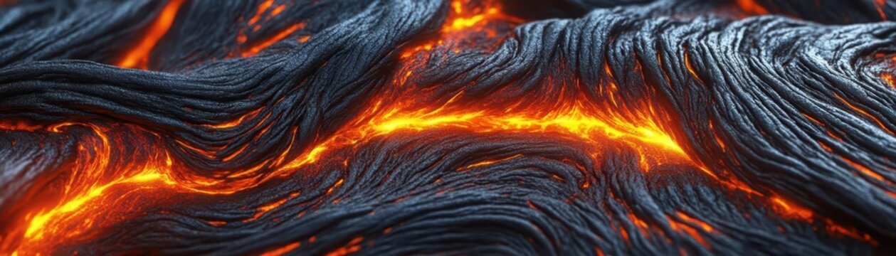 Rippled lava flow with glowing highlights, dynamic magma texture, abstract background