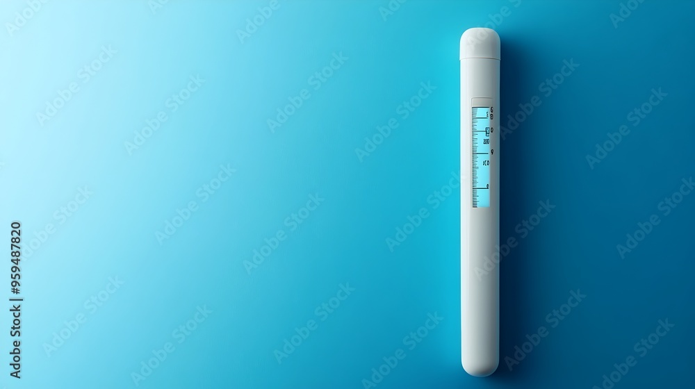 Poster digital thermometer showing high temperature reading on display with blank space for text or copy co
