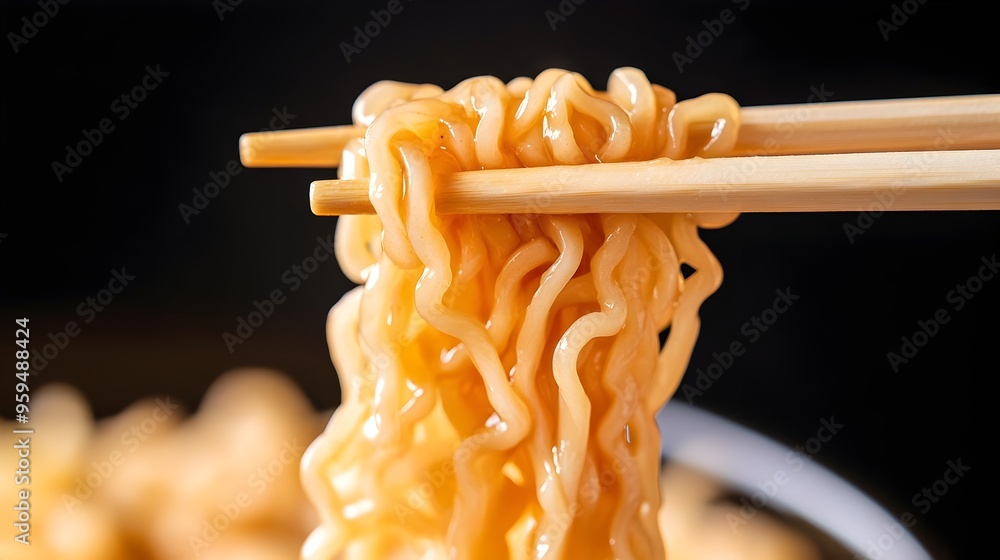 Poster elegant close up of chopsticks effortlessly lifting savory noodles against a neutral backdrop creati