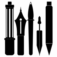 Set of pens silhouette vector illustration 

