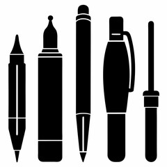 Set of pens silhouette vector illustration 
