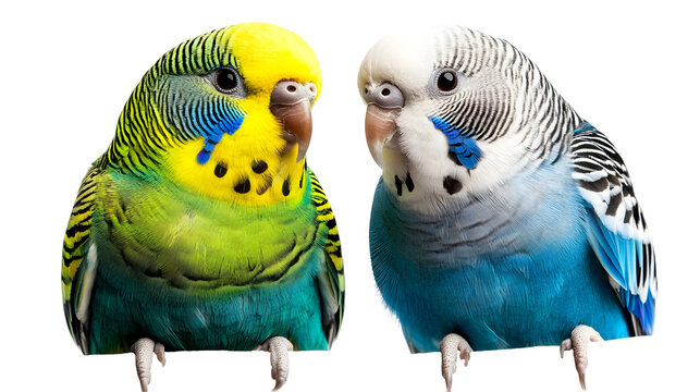 Two Parakeets Perched on a Branch Isolated on a Transparent Background