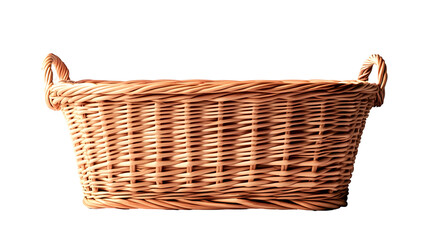 Fototapeta premium Wicker basket with woven handles isolated on transparent background.