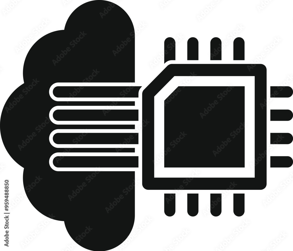 Poster this simple vector icon represents a cloud computing system connected to data lines