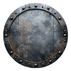 Naklejka premium Circular Metal Shield with Rivets and Rusted Texture