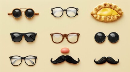 Funny face made with glasses, mustache and nose.