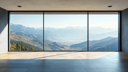 Modern Room with Expansive Mountain View Through Large Windows