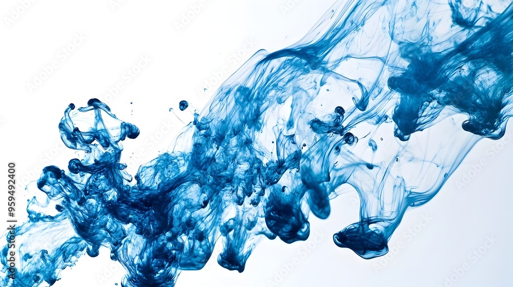 Poster mesmerizing blue ink splash creating an abstract dynamic pattern as it spreads through the water the