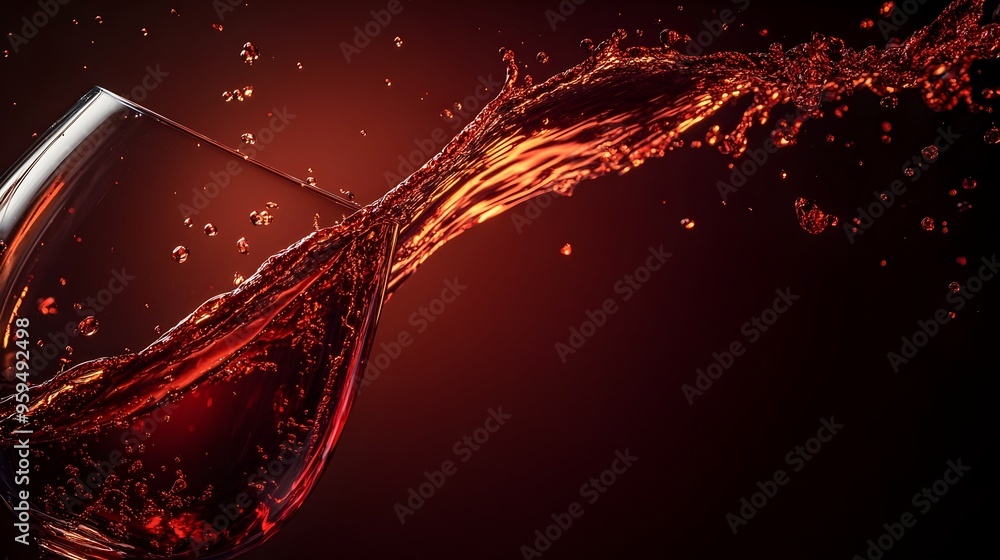 Poster striking abstract image showcasing a dramatic splash of red wine spilling from a glass the liquid su