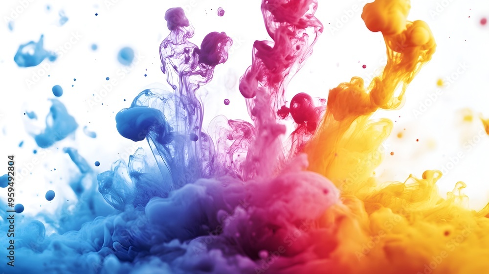 Poster vivid and dynamic ink splash spreading across a textured paper surface creating mesmerizing fluid pa