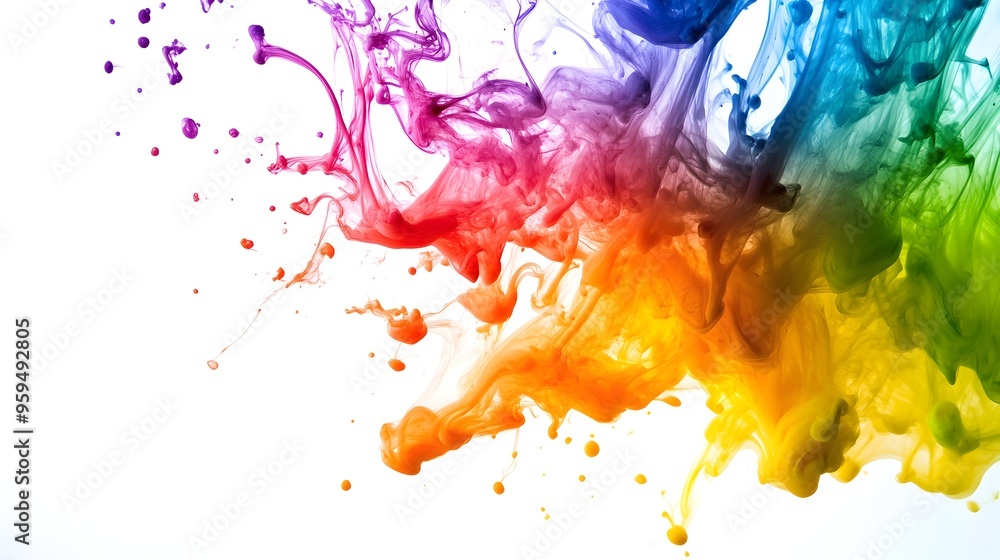 Poster colorful ink splash spreading and dispersing on paper in vibrant dynamic patterns ample copy space a
